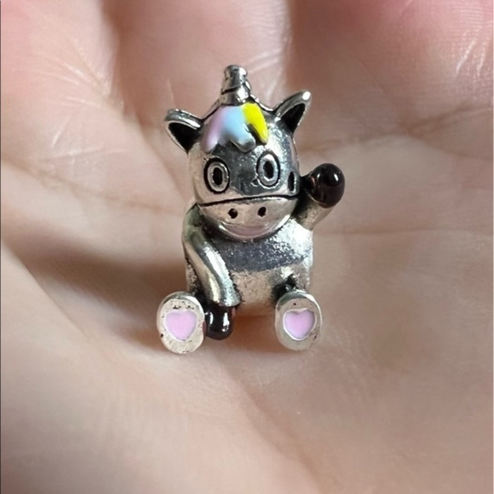 ☘️3/$30   925 stamped Silver Sitting rainbow hair Unicorn Bracelet Charm